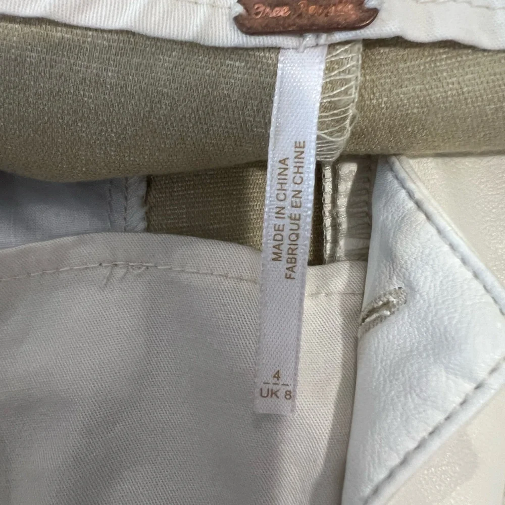 Free People Cream High-Waisted Trousers faux leather Sz 4 - Picture 6 of 9